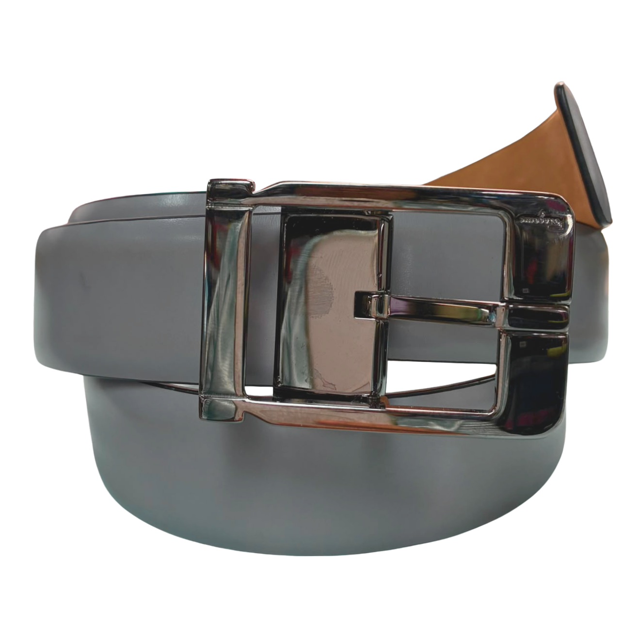 Salvatore Ferragamo SP67 Adjustable Dress Belt Grey Leather Silver Buckle