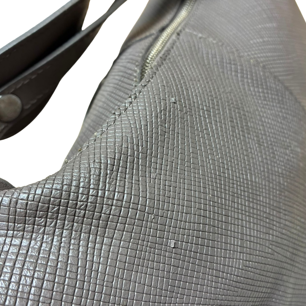 Longchamp Quadri Shoulder Bag Grey Textured Leather