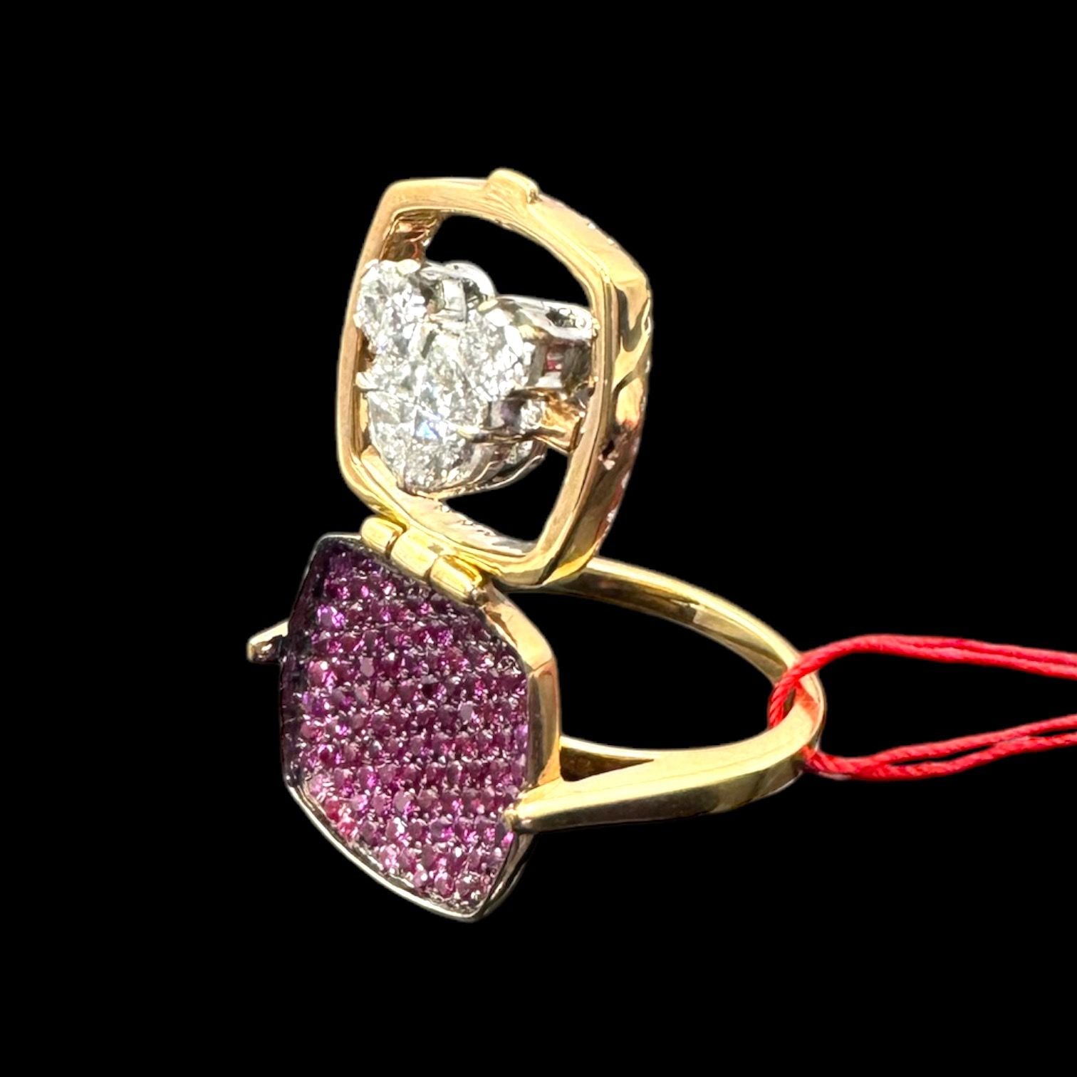 Diamond with Ruby Background 18k Rose Gold Lady's Ring