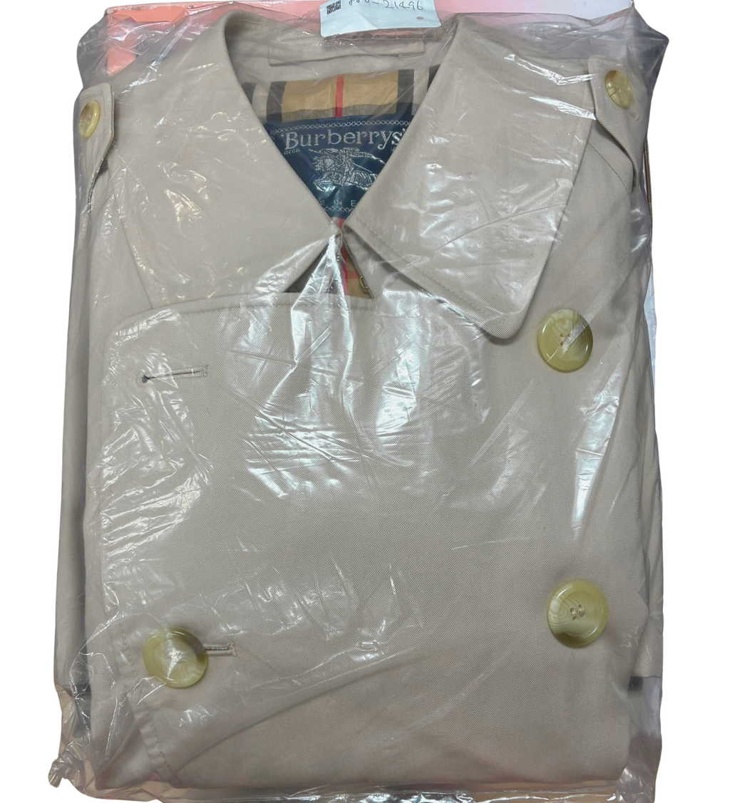 Burberrys Vintage DoubleBreasted Trench Coat Beige Signature Check Lining Size 44Short