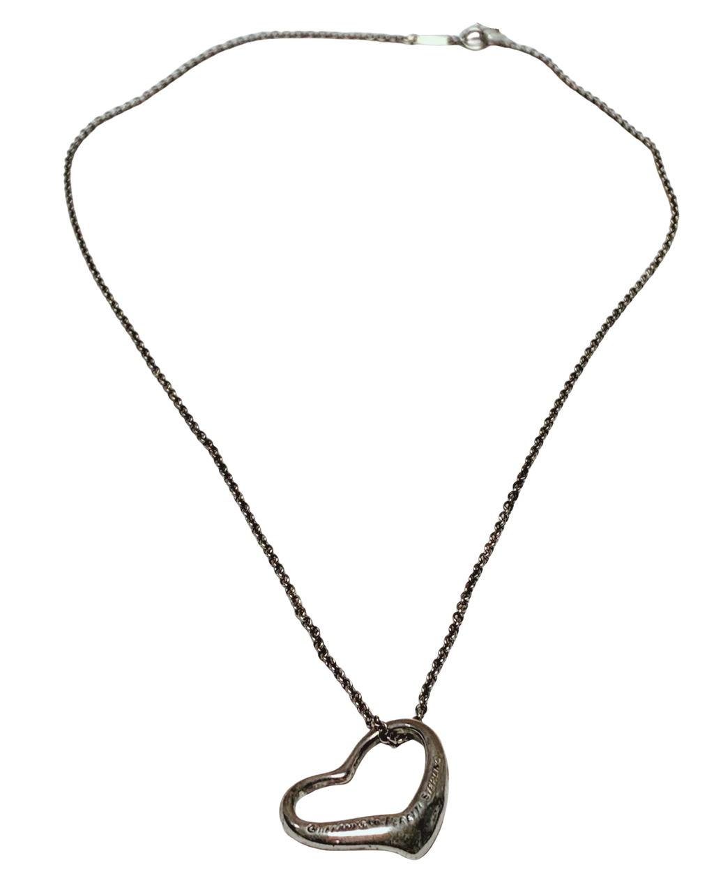 Tiffany And Co Elsa Peretti Open Heart Pendant Necklace Sterling Silver 4.7G