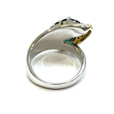 PT900/750YG Green Tourmaline, Tsavorite Garnet & Diamond Ring