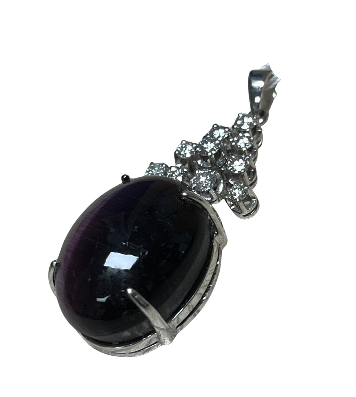 750WG Cats Eye And Diamond Pendant 10.5GM