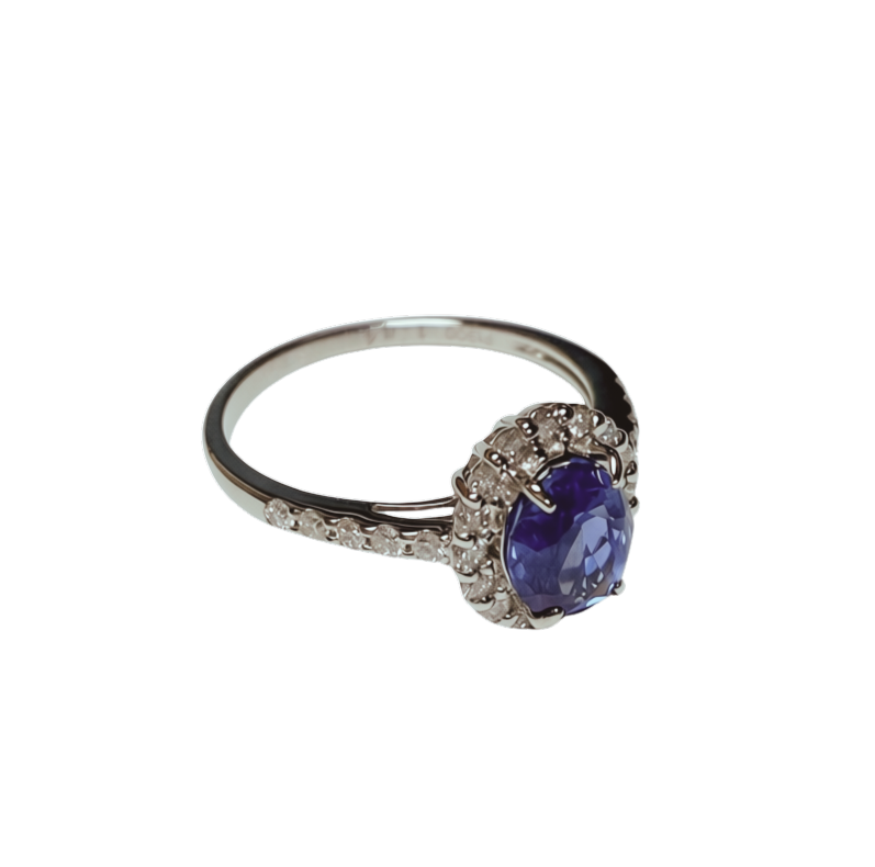 PT900 Oval Blue Sapphire And Diamond Halo Ring 3.61G No Heat Secondary image