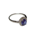 PT900 Oval Blue Sapphire And Diamond Halo Ring 3.61G No Heat