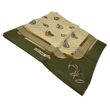 Celine Paris Silk Scarf Equestrian Themed Pattern Green Beige Brown Tones 57cm X58cm