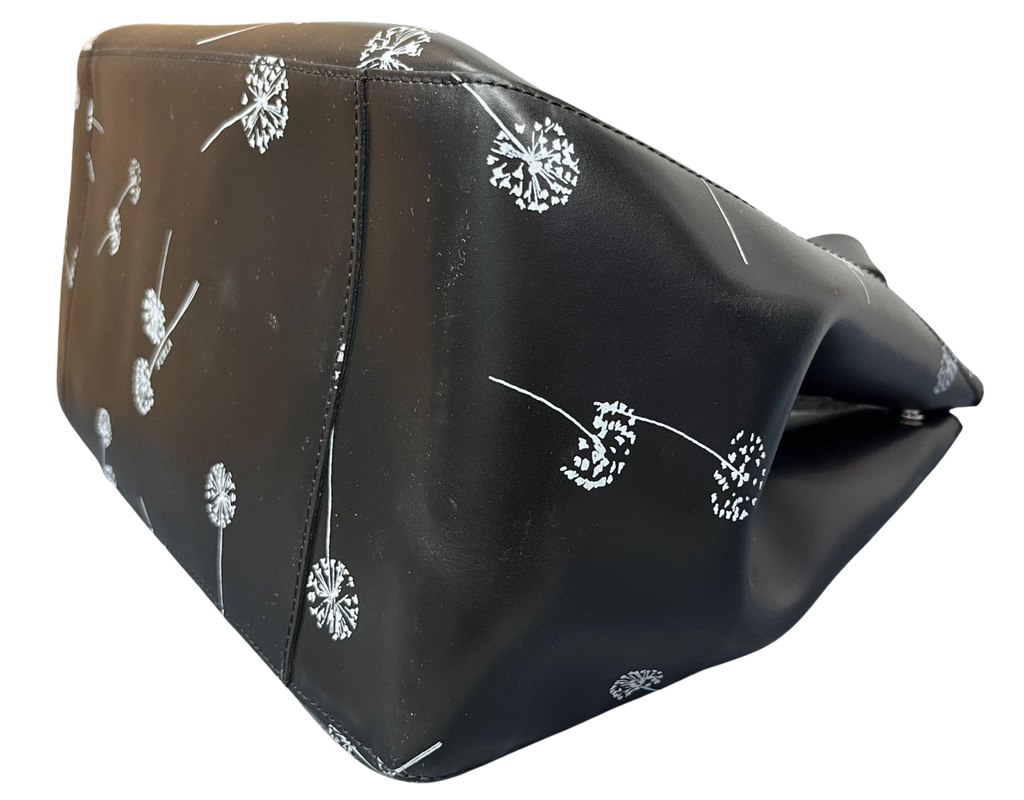 Furla Tote Bag Black Leather White Dandelion Print