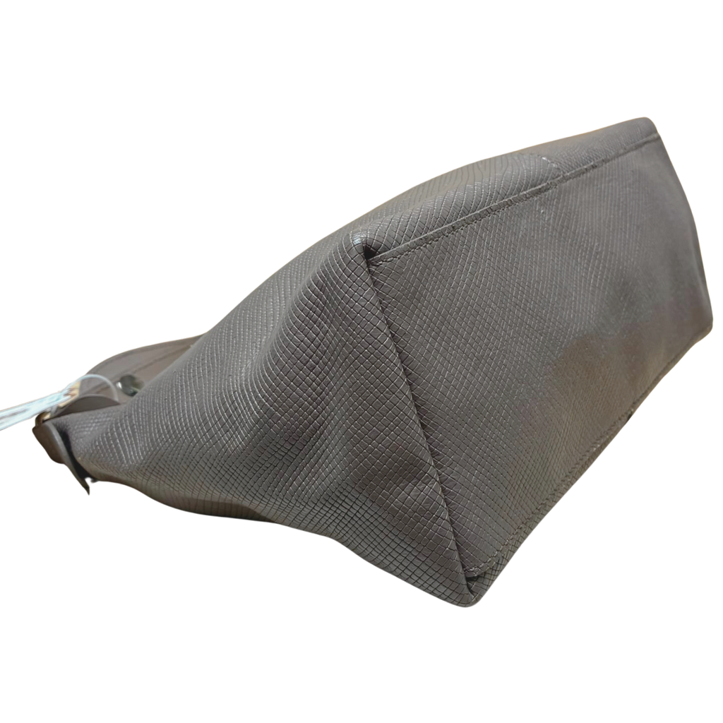 Longchamp Quadri Shoulder Bag Grey Textured Leather