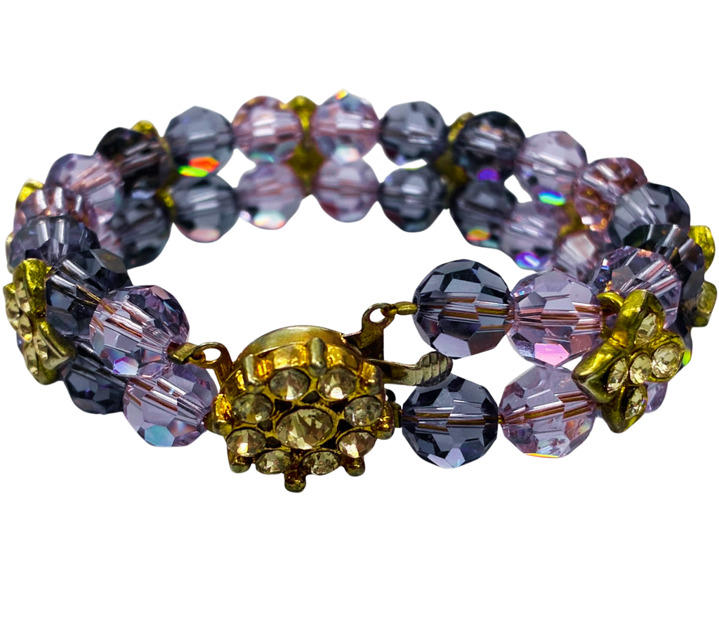 Gold Tone Metal  Fashion Purple Crystal Bracelet And Ring Set