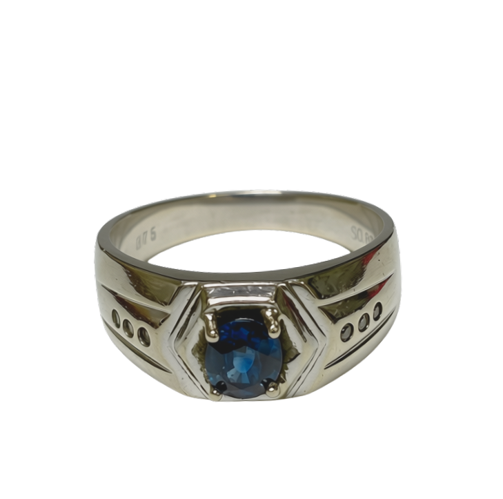 9KWG Mens Blue Sapphire And Diamond Ring 5.8GM Main image
