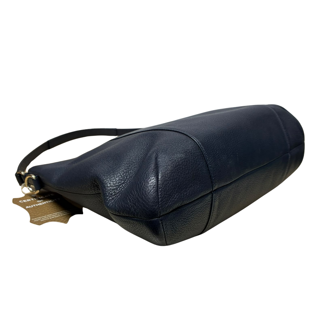 Coach 35809 East/West Isabelle Pebbled Leather Hobo Bag Navy Blue
