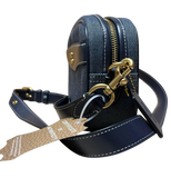 Coach Camera Bag Navy With Canvas Body And Leather Trim CJ848