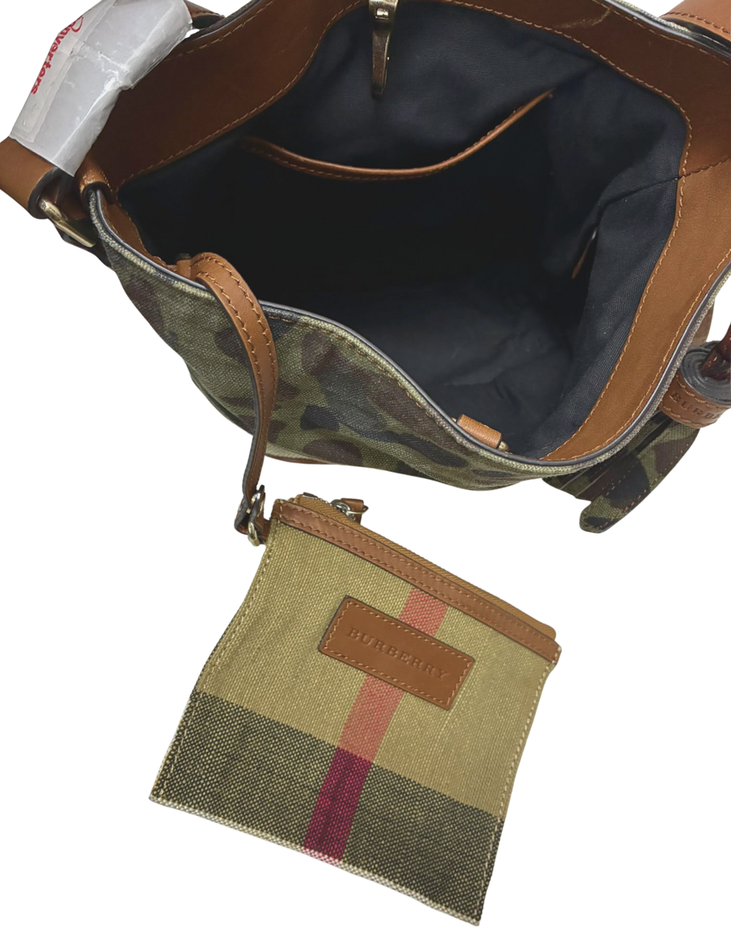 Burberry Camouflage Trimmed Ashby Bucket Bag