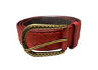 Bottega Veneta Intrecciato Red Woven Leather Belt Gold Tone Buckle