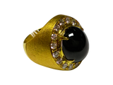 916 Yellow Gold Cocktail Ring 13.50 Carat Blue Sapphire Cabochon 20 Diamonds 22.9g