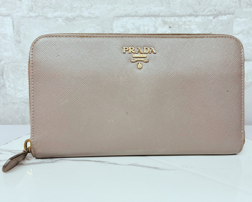 Prada Saffiano Metal Long Zip Around Wallet 1M0506 Grey