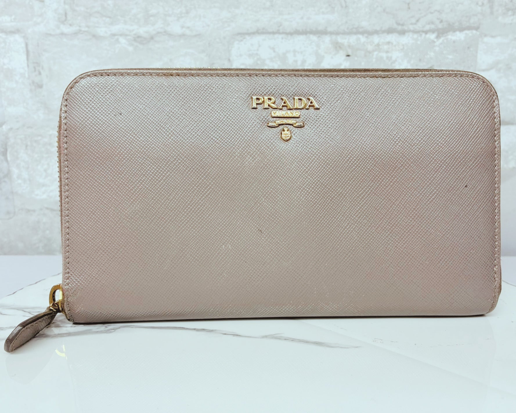 Prada Saffiano Metal Long Zip Around Wallet 1M0506 Grey