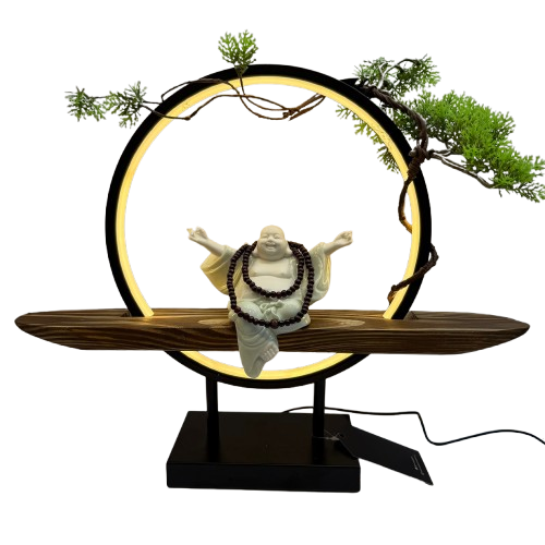 Laughing Buddha With LED Ring (Adjustable Light)