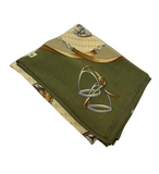 Celine Paris Silk Scarf Equestrian Themed Pattern Green Beige Brown Tones 57cm X58cm