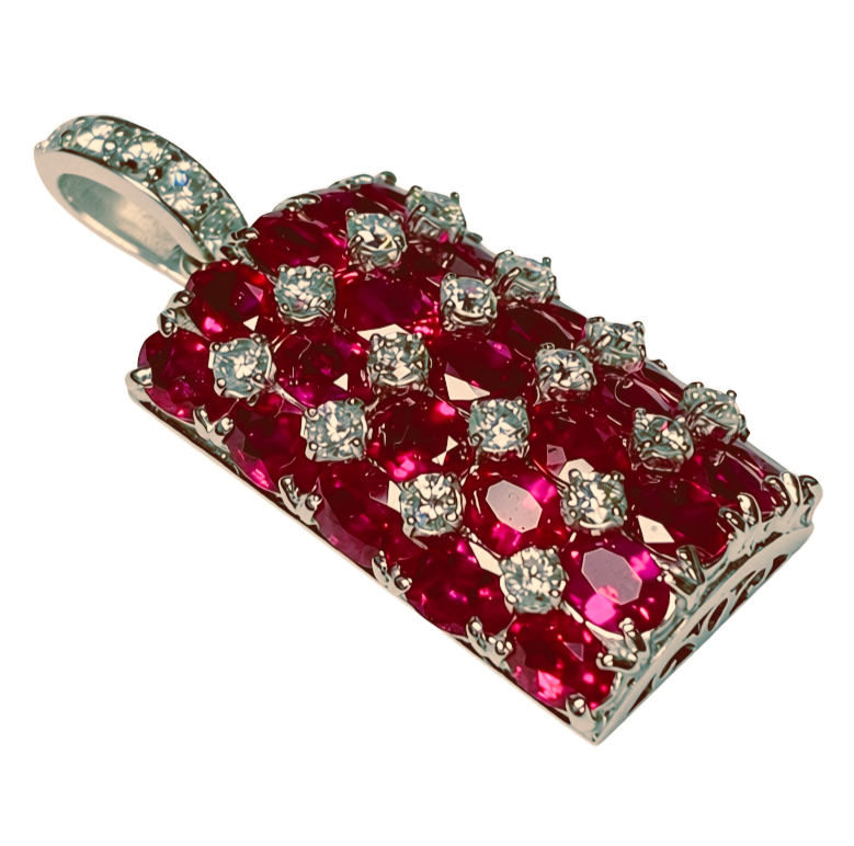 K18 White Gold Ruby And Diamond Pendant 5.91G