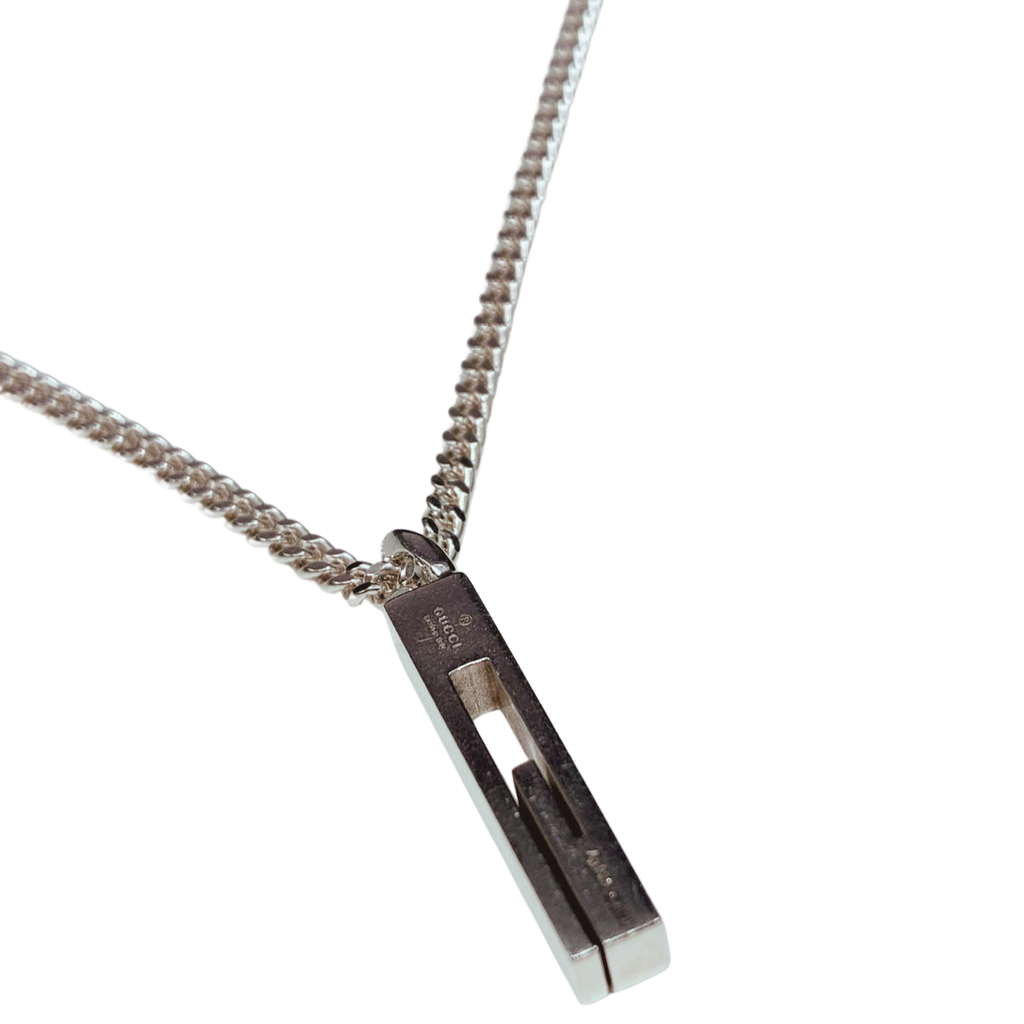Gucci SV925 Cutout G Bar Necklace 15.6G