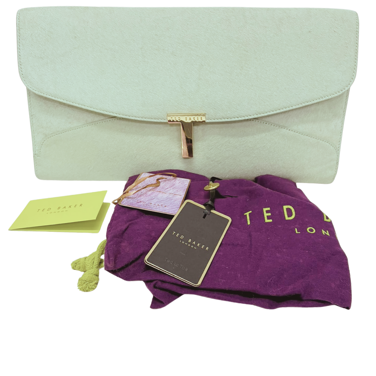 Ted Baker Mint Green Pony Hair Fur Envelope Clutch Bag