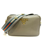 Prada Vitello Daino Double Zip Grey Leather Bag