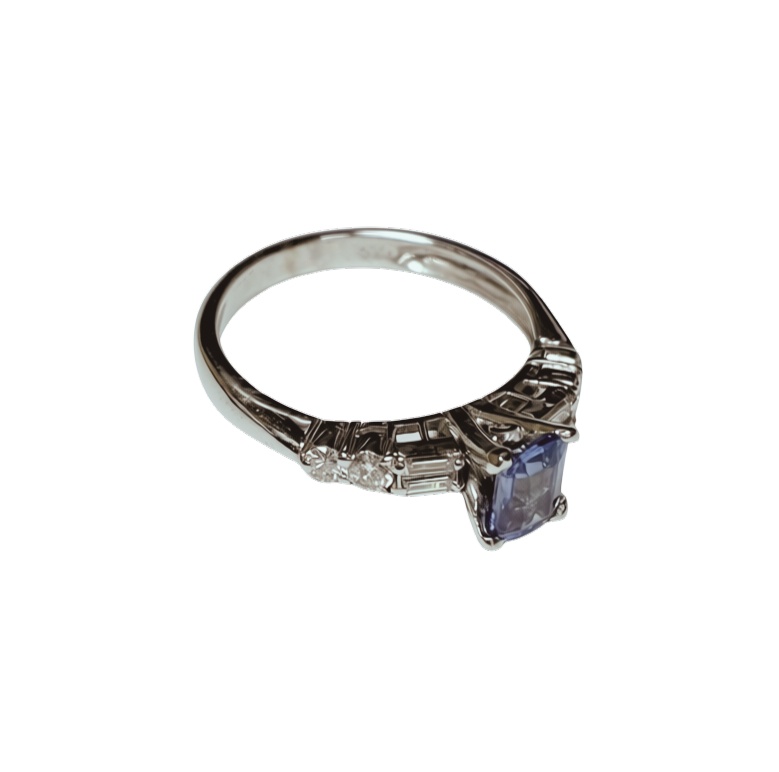 750WG EmeraldCut Blue Sapphire And Diamond Ring 2.4GM