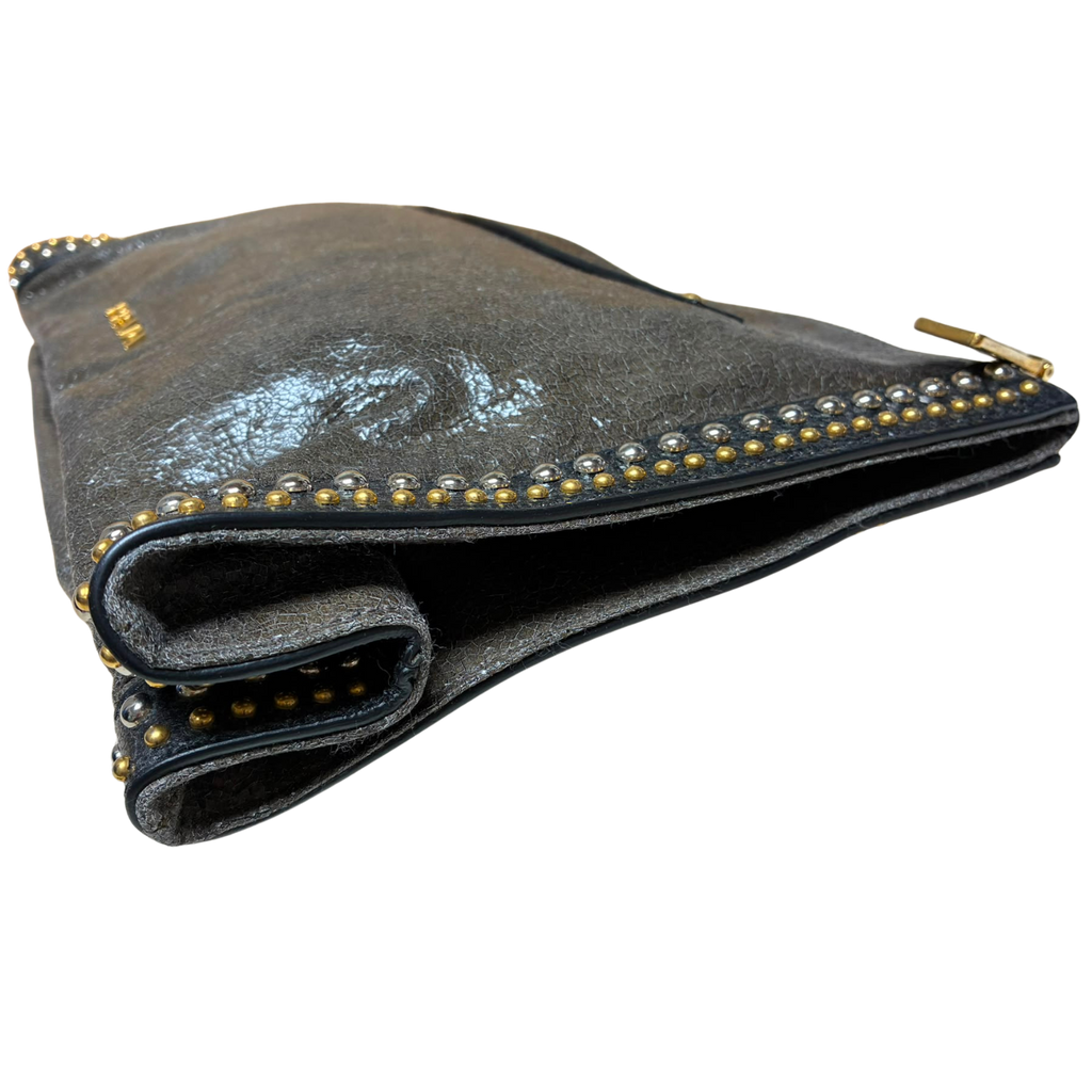 Prada Leather Craquele Studded Clutch