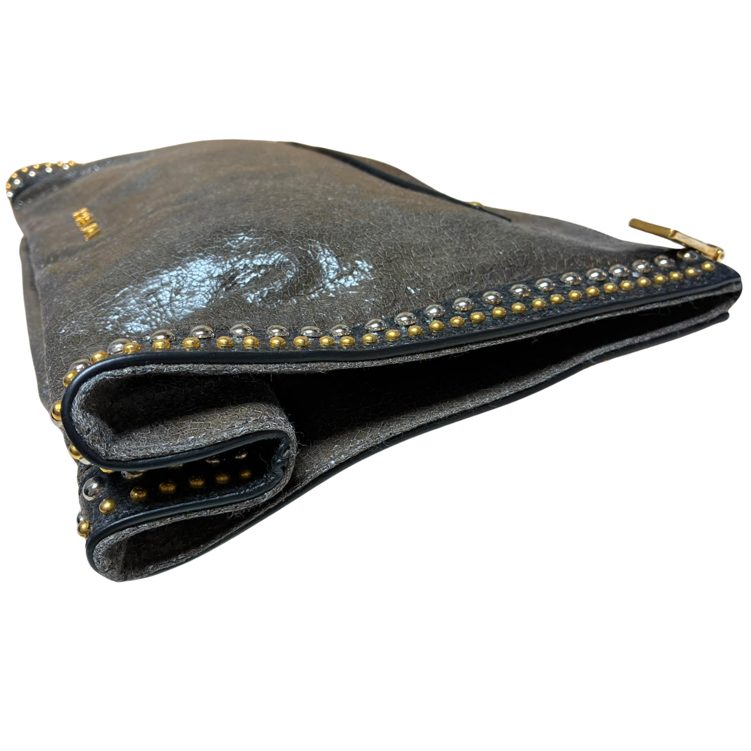 Prada Leather Craquele Studded Clutch