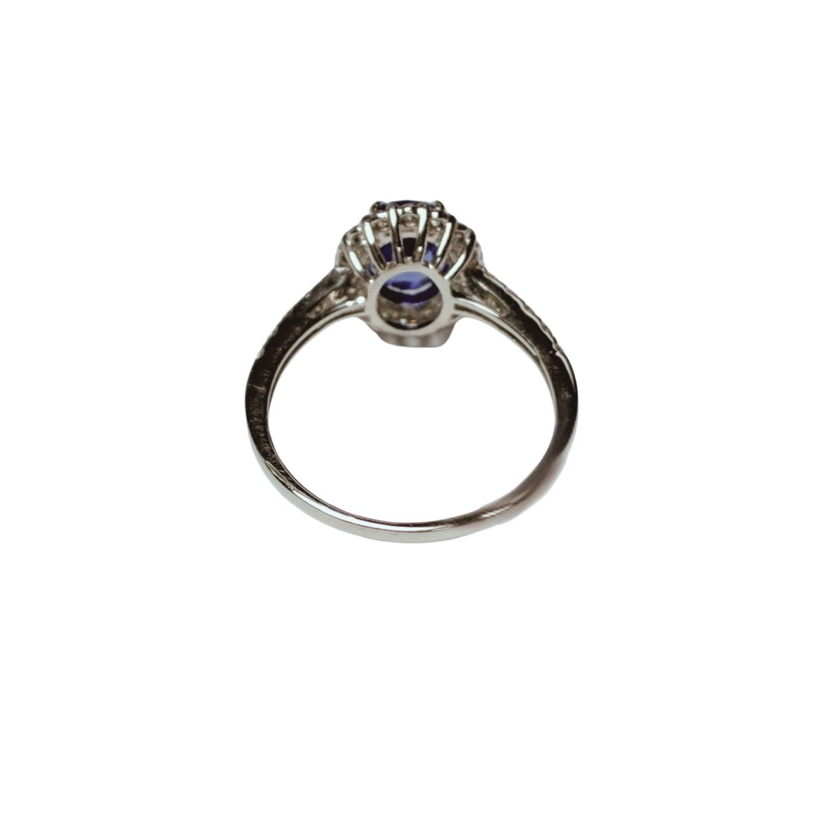 PT900 Oval Blue Sapphire And Diamond Halo Ring 3.61G No Heat