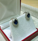 White Gold Blue Sapphire Diamond Earrings