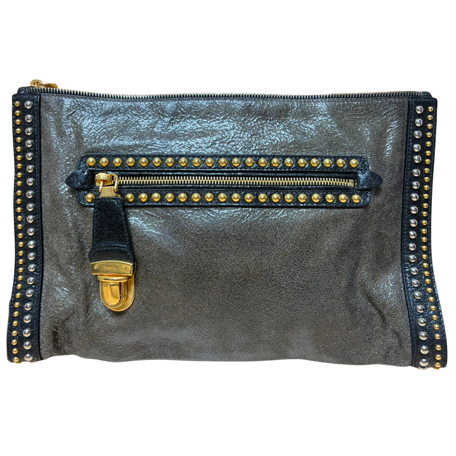 Prada Leather Craquele Studded Clutch Secondary image