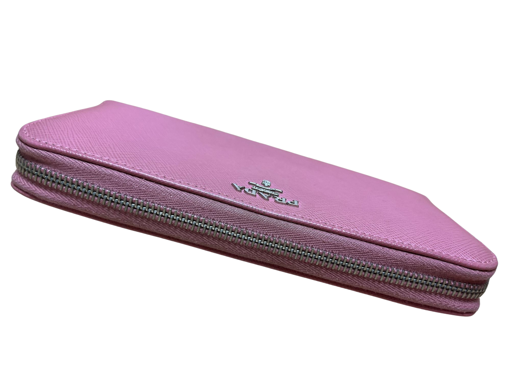Vintage Prada Saffiano Pink leather Zipper long Wallet $350