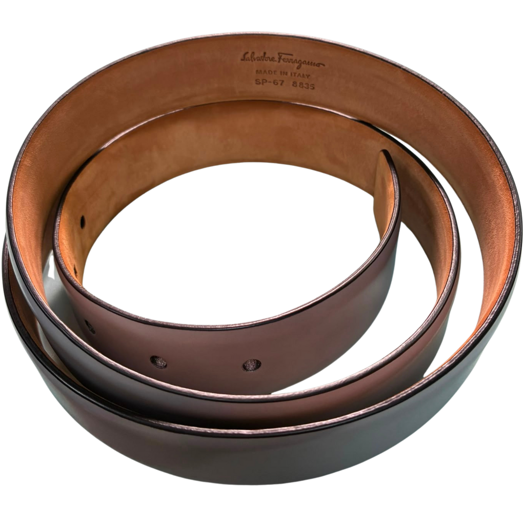 Salvatore Ferragamo SP67 Adjustable Dress Belt Grey Leather Silver Buckle