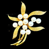 Vintage 14KYG Pearls Brooch