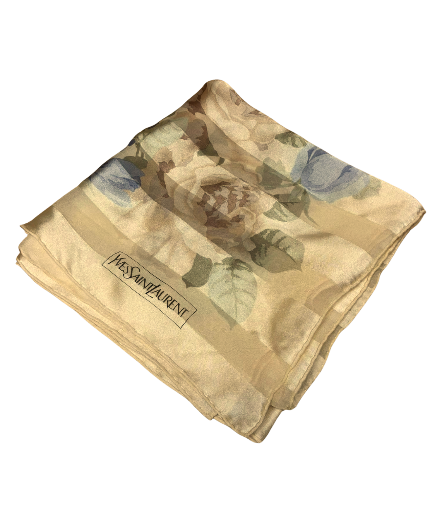 Yves Saint Laurent Silk Scarf  86CM X 86CM  Floral Design Muted Gold And Blue Tones Secondary image