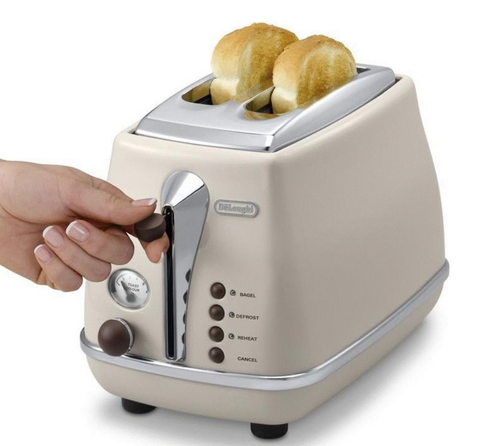 DeLonghi Icona Vintage TOV2003BG 2 Slice Toaster With Lid Beige