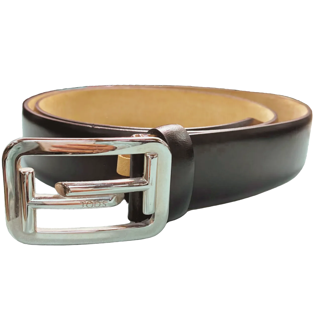 Tods Black Leather Belt SilverTone Double T Buckle 95cm