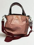 Tods Flower Hobo Bag Pink Canvas Burgundy Leather Trim