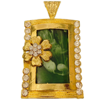 Gold Tone Metal  Vintage Green Stone Pendant