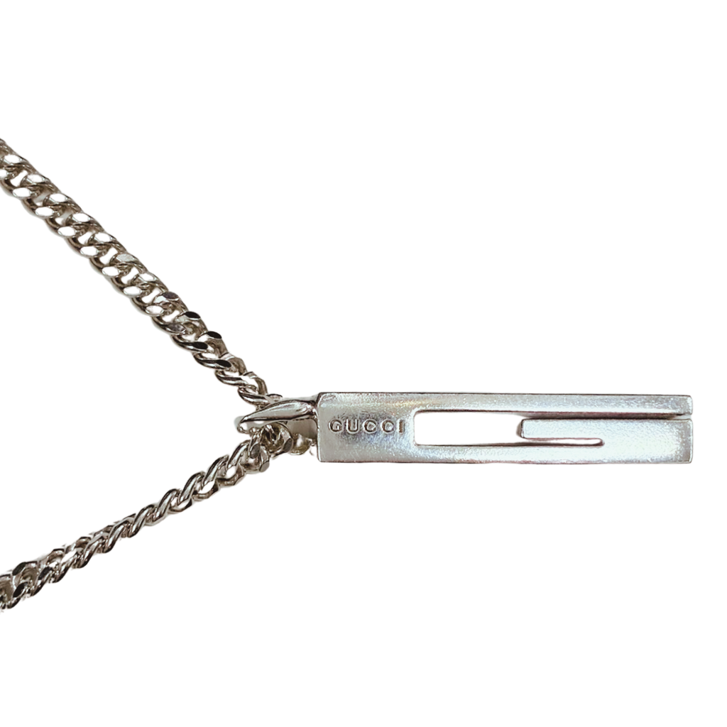 Gucci SV925 Cutout G Bar Necklace 15.6G