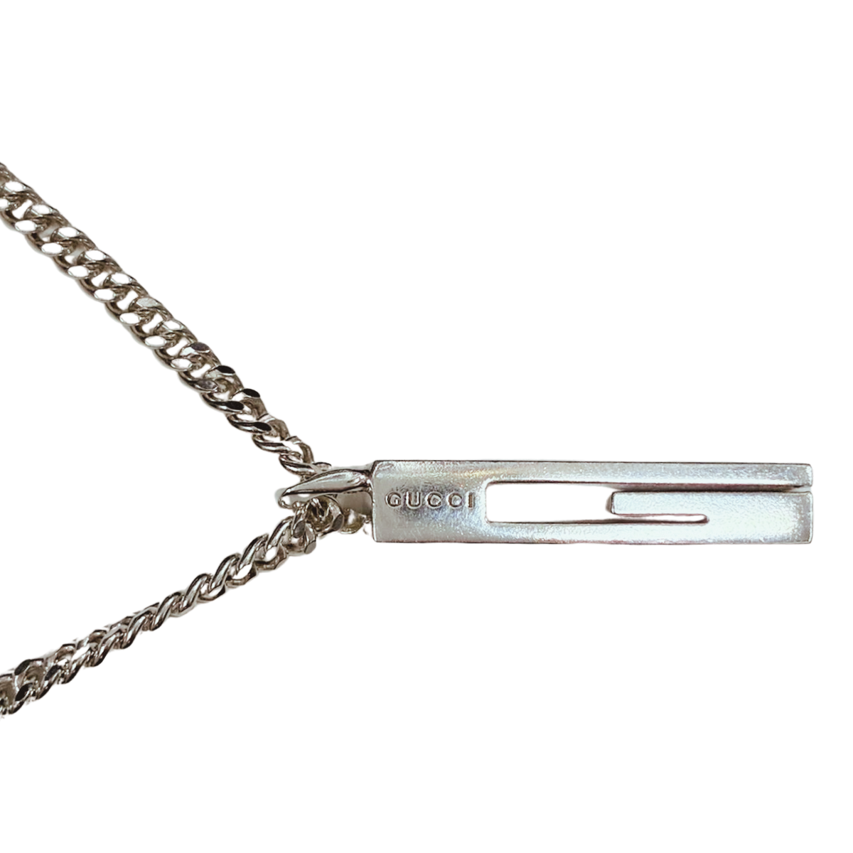 Gucci SV925 Cutout G Bar Necklace 15.6G