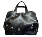Furla Tote Bag Black Leather White Dandelion Print