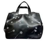 Furla Tote Bag Black Leather White Dandelion Print