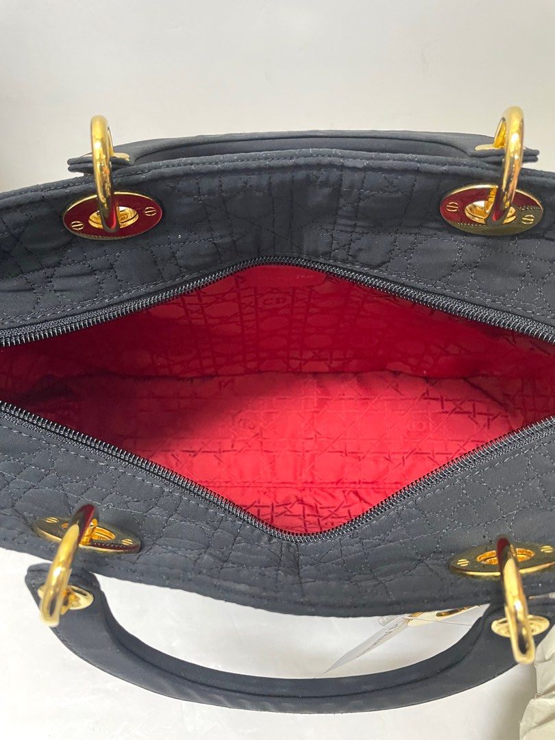 Dior Lady Dior Cloth Handbag w/Gold Charms, Black