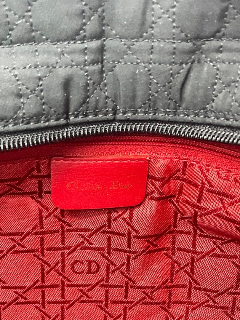 Dior Lady Dior Cloth Handbag w/Gold Charms, Black