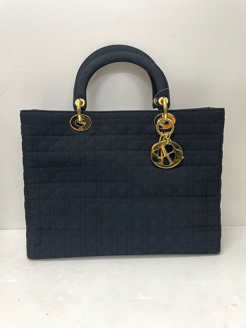 Dior Lady Dior Cloth Handbag w/Gold Charms, Black