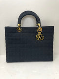 Dior Lady Dior Cloth Handbag w/Gold Charms, Black