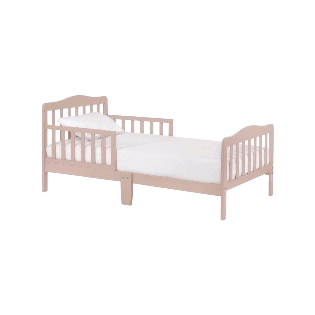 Dream On Me Classic Design Toddler Bed, GREENGUARD Gold, Almond Butter | Slatterd Curved Design, Low to Floor Bed, 2 Safety Guard Rails, Sturdy Wooden Frame, 50 Lb Limit, BSA Verified